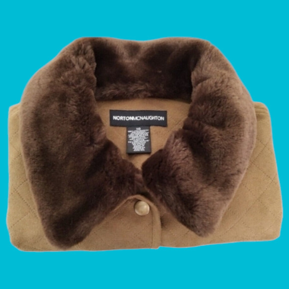 Chore Fall Coat Norton McNaughton Sz 10 Faux Fur Removable Collar Front Pockets - Picture 6 of 12